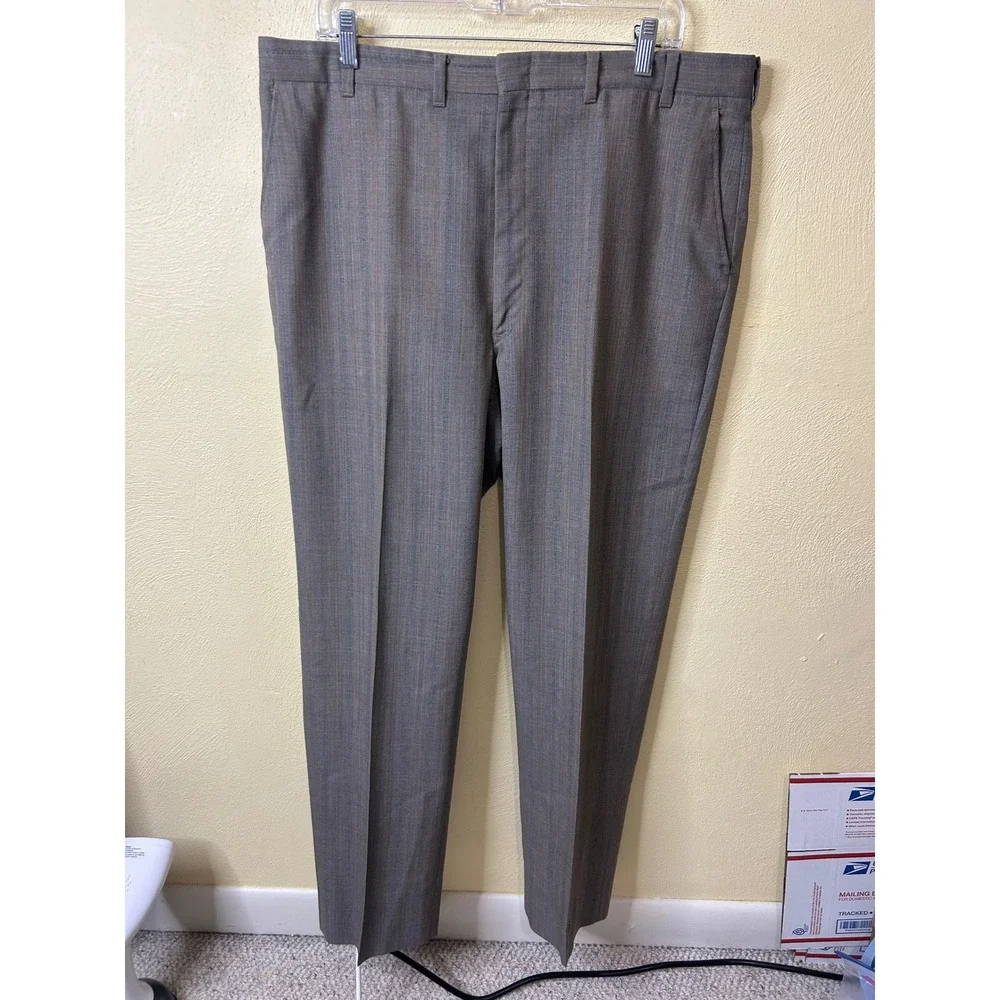 Vintage Mens Grey Striped Two Button Wool Blend Suit Blazer‎ and Trousers Set